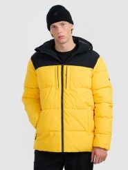 4F Kurtka puchowa z wypełnieniem syntetycznym męska - żółta L. Żółte kurtki męskie 4f, na zimę, l, bez wzorów, z materiału, bez kaptura. W wyprzedaży za 199.99 zł.