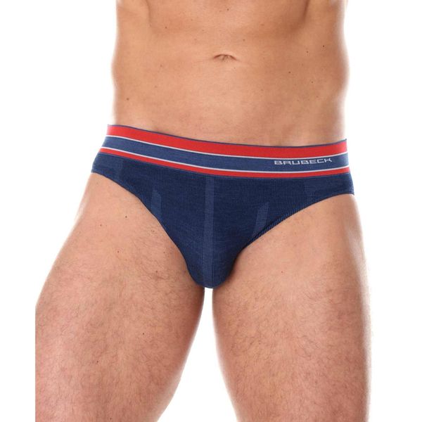 Slipy z wełną merino męskie Brubeck ACTIVE WOOL. Niebieskie slipki męskie Brubeck, m, bez wzorów, z elastanu. Za 84.99 zł.