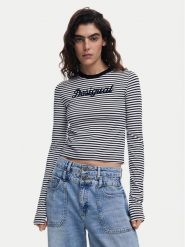 Desigual Bluzka 25SWTK85 Czarny Regular Fit. Czarne bluzki damskie Desigual, s, bez wzorów, z bawełny, bez kołnierzyka, bez ramiączek. Za 149.99 zł.