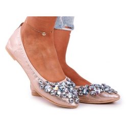 PS1 Baleriny Damskie z Kamieniami Złote Crystal złoty. Żółte baleriny damskie bez wzorów, eleganckie, bez obcasa. Za 155.14 zł.
