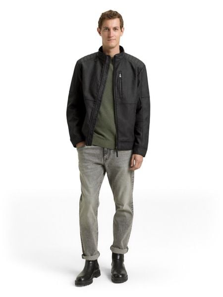 Tom Tailor kurtka z imitacji skóry Mężczyźni czarny, M. Czarne kurtki męskie Tom Tailor, m, bez wzorów, ze skóry, rockowe, bez kaptura. Za 279.95 zł.