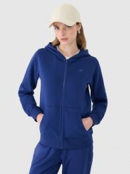 4F Bluza dresowa rozpinana z kapturem damska - granatowa S. Niebieskie bluzy damskie 4f, s, bez wzorów, z bawełny, sportowe, bez kołnierzyka, bez ramiączek, z kapturem. W wyprzedaży za 99.99 zł.