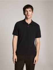 Koszulka polo z bawełny pima - granatowy. Niebieskie koszulki polo męskie Reserved, l, bez wzorów, z bawełny, bez ramiączek. Za 119.99 zł.