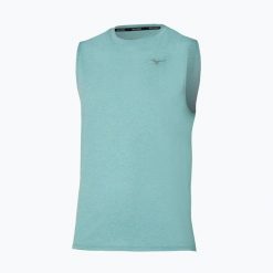 Koszulka do biegania męska Mizuno Impulse Core Sleeveless. Niebieskie koszulki sportowe męskie Mizuno, m, bez wzorów, z materiału, bez kołnierzyka, bez ramiączek, do biegania. Za 119.99 zł.