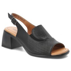 Sandały damskie Vinceza, cholewka ze skóry naturalnej licowej z perforacją odkryty przód elegancki fason na stabilnym obcasie, czarne, 66920. Czarne sandały damskie VINCEZA, bez wzorów, ze skóry, bez obcasa, na obcasie, bez zapięcia. Za 159.00 zł.