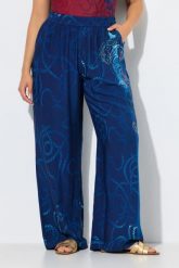 Damskie Spodnie palazzo wzór w sznurki szeroka nogawka elastyczny pas. Niebieskie spodnie materiałowe damskie Ulla Popken, plus size, bez wzorów, z materiału. Za 191.99 zł.