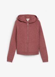 Sweter rozpinany z kapturem. Fioletowe kardigany damskie bonprix, bez wzorów, z dzianiny. Za 159.99 zł.
