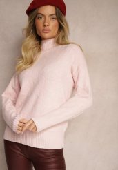 Różowy Golf Sweter z Tłoczeniem i Ściągaczami Melovira. Czerwone swetry damskie Renee, na zimę, bez wzorów, bez kołnierzyka, bez ramiączek, bez kaptura. Za 99.99 zł.