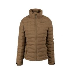 Kurtka primaloft damska Solace. Brązowe kurtki damskie Bergson, na jesień, bez wzorów, z puchu, bez kaptura, trekkingowe, primaloft. W wyprzedaży za 509.00 zł.