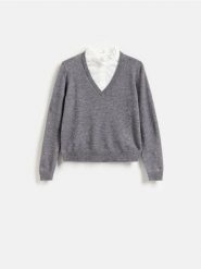 Sweter z koszulową wstawką - szary. Szare swetry damskie Reserved, l, bez wzorów, z dzianiny, bez kołnierzyka, bez ramiączek, bez kaptura. Za 129.99 zł.