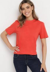 Czerwony Bawełniany T-shirt o Luźnym Kroju z Krótkim Rękawem Adalria. Czerwone bluzki damskie Born2be, s, bez wzorów, z bawełny, eleganckie, bez kołnierzyka. Za 19.99 zł.