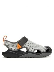Crocs Sandały Swiftwater™ Mesh Deck 211095 Szary. Szare sandały damskie Crocs, bez wzorów, z meshu, bez obcasa, na płaskiej podeszwie, bez zapięcia. Za 219.99 zł.