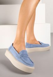Niebieskie Mokasyny na Grubej Podeszwie z Wkładką ze Skóry Naturalnej Polvia. Niebieskie mokasyny damskie Renee, z jeansu, eleganckie. Za 159.99 zł.