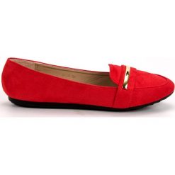 Zamszowe Czerwone Lordsy. Czerwone baleriny damskie ButyModne, z zamszu, eleganckie. W wyprzedaży za 69.00 zł.