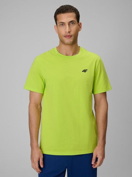 4F T-shirt regular gładki męski - zielony M. Zielone t-shirty męskie 4f, m, bez wzorów, z materiału, klasyczne, bez kołnierzyka. Za 49.99 zł.