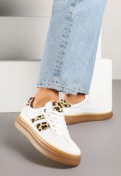 Białe Panterkowe Sneakersy Kultowe Tenisówki z Ozdobnymi Paskami Tenavellea. Białe trampki i tenisówki damskie Renee, bez wzorów, z jeansu, eleganckie, bez zapięcia. Za 74.99 zł.