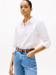 Tommy Hilfiger bluzka koszulowa Oxford Kobiety Bawełna biały, 38. Białe bluzki damskie Tommy Hilfiger, bez wzorów, z bawełny, eleganckie, bez kołnierzyka, bez ramiączek. Za 329.95 zł.