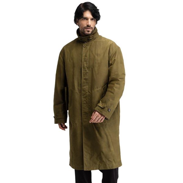 Męski woskowany płaszcz Siroko Codium Green. Zielone płaszcze męskie SIROKO, m, bez wzorów, z bawełny, klasyczne, bez kaptura. Za 423.00 zł.