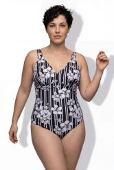 Damskie Strój kąpielowy paski z kwiatami miękkie miseczki. Czarne kostiumy jednoczęściowe damskie Ulla Popken, plus size, bez wzorów, z elastanu, eleganckie, plus size, do pływania. Za 191.99 zł.
