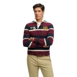 Polo z długim rękawem z podwójnym emblematem w paski Superdry Rugby. Niebieskie koszulki polo męskie Superdry., m, bez wzorów, eleganckie, bez ramiączek. Za 326.55 zł.
