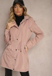 Różowa Kurtka Parka Ściągana w Talii Troczkiem z Odpinanym Kapturem Fessiania. Czerwone kurtki damskie Renee, l, bez wzorów, z jeansu, biznesowe. Za 179.99 zł.