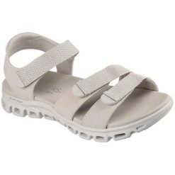 Sandały damskie Skechers Glide step Sandal count On Me. Szare sandały damskie Skechers, bez wzorów, z materiału, bez obcasa, bez zapięcia. Za 390.00 zł.