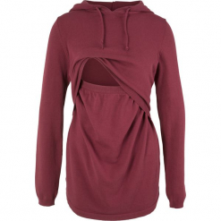 Sweter ciążowy i do karmienia, z kapturem bonprix bordowy. Czerwone swetry damskie bonprix, z kapturem. Za 89.99 zł.