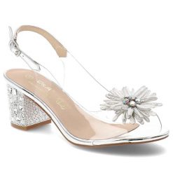 Sandały damskie S.Barski, cholewka z tworzywa zapinane na sprzączkę ozdobna aplikacja regulowany pasek stabilny obcas elegancki fason, srebrne, MR61-. Szare klapki damskie S.BARSKI, z aplikacjami, bez obcasa, na obcasie, bez zapięcia. Za 199.00 zł.