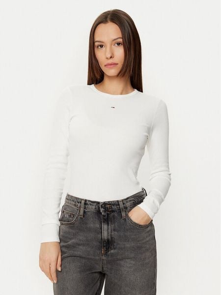 Tommy Jeans Bluzka Essential DW0DW17387 Écru Slim Fit. Bluzki damskie Tommy Jeans, xl, bez wzorów, z bawełny, bez kołnierzyka, bez ramiączek. Za 109.99 zł.