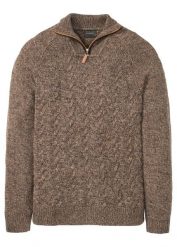 Sweter ze stójką z materiału z domieszką wełny. Brązowe swetry przez głowę męskie bonprix, m, bez wzorów, z dzianiny, bez kołnierzyka. Za 127.99 zł.