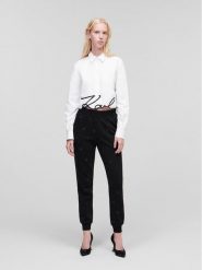 KARL LAGERFELD Koszula Signature 226W1605 Biały Regular Fit. Białe bluzki damskie KARL LAGERFELD, bez wzorów, z bawełny, bez kołnierzyka, bez ramiączek. Za 479.99 zł.
