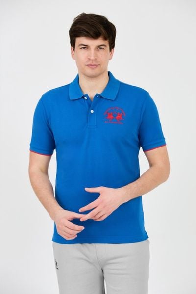 LA MARTINA Niebieskie męskie polo z dużym logo, Rozmiar XXL. Niebieskie koszulki polo męskie La Martina, m, bez wzorów, bez ramiączek. W wyprzedaży za 199.99 zł.