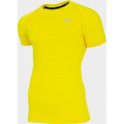 Koszulka treningowa męska TSMF006 - limonka melanż. Koszulki sportowe męskie 4f, m, bez wzorów, z dzianiny, bez kołnierzyka, bez ramiączek. W wyprzedaży za 99.99 zł.