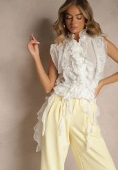 Biała Koszula z Motywem Falban Tilunna. Białe bluzki damskie Renee, l, z aplikacjami, eleganckie, bez kołnierzyka, bez ramiączek. Za 99.99 zł.