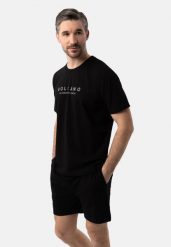 Piżama dwuczęściowa gładka U-REM. Czarne piżamy męskie Volcano, l, bez wzorów, z bawełny, bez ramiączek, krótkie. Za 99.99 zł.