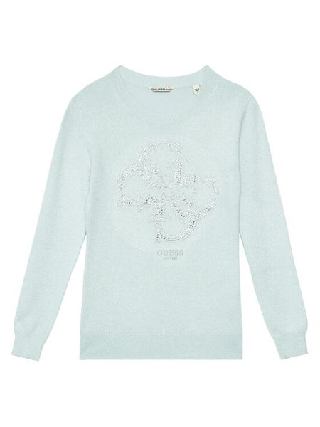 Guess Sweter J5YR01 Z3FP0 Błękitny Regular Fit. Niebieskie swetry dla dziewczynek Guess, z aplikacjami, z wiskozy, bez kołnierzyka, bez ramiączek, bez kaptura. Za 140.99 zł.