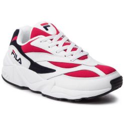 Buty do biegania męskie Fila V94M Low białe. Białe buty sportowe męskie Fila, z materiału, bez zapięcia, do biegania. W wyprzedaży za 403.15 zł.