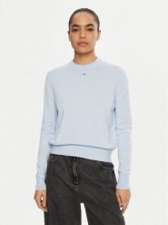 Tommy Jeans Sweter Essential DW0DW20159 Błękitny Regular Fit. Niebieskie swetry damskie Tommy Jeans, xl, bez wzorów, z bawełny, bez kołnierzyka, bez ramiączek, bez kaptura. Za 219.99 zł.
