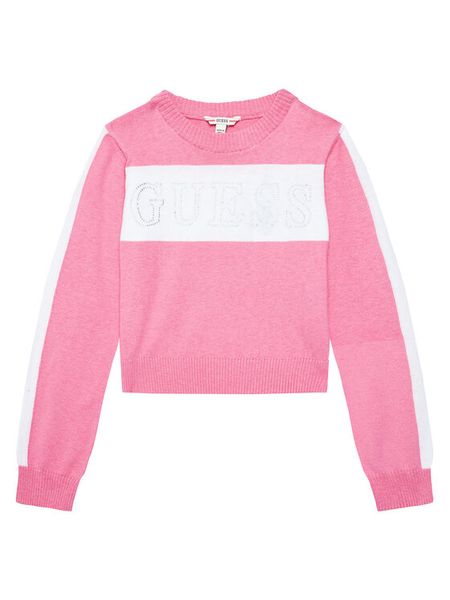 Guess Sweter J5YR00 Z3GW0 Różowy Regular Fit. Czerwone swetry dla dziewczynek Guess, z aplikacjami, z bawełny, bez kołnierzyka, bez ramiączek, bez kaptura. Za 159.99 zł.