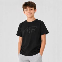 T-SHIRT CHŁOPIĘCY 4F DZIECIĘCY SPORTOWY BAWEŁNIANY. Czarne t-shirty dla chłopców 4f, bez wzorów, z bawełny, bez ramiączek. Za 39.99 zł.