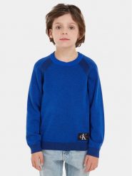 Calvin Klein Jeans Sweter IB0IB01868 Niebieski Regular Fit. Niebieskie swetry dla chłopców Calvin Klein Jeans, bez wzorów, z bawełny, bez kołnierzyka, bez kaptura. Za 299.99 zł.