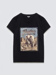 Koszulka damska z linii Authentic z nadrukiem czarna Erellsa 906. Czarne t-shirty damskie Big Star, l, z aplikacjami, z dzianiny, eleganckie, bez kołnierzyka. Za 99.99 zł.