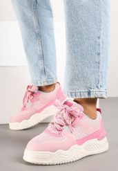 Różowe Sneakersy na Grubej Podeszwie Ozdobione Tłoczeniem Nilanne. Czerwone obuwie sportowe damskie Born2be, bez wzorów, z jeansu, trekkingowe. Za 99.99 zł.