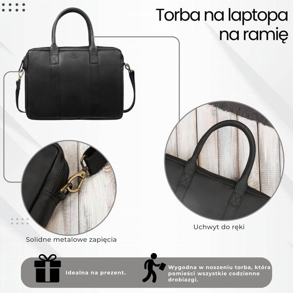 Torba męska na ramię skórzana na dokumenty A4 na laptopa czarna elegancka Paolo Peruzzi IM-05-BL. Czarne torby na laptopa męskie bez wzorów, z jeansu. Za 225.09 zł.