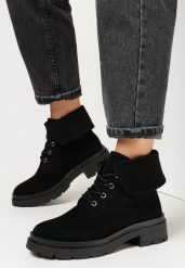 Czarne Botki z Wywiniętą Cholewką Afshan. Czarne botki damskie Born2be, z jeansu, eleganckie, bez obcasa, na obcasie, bez zapięcia. Za 74.99 zł.