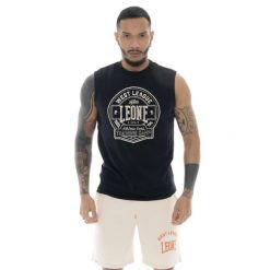 Koszulka z bawełna na trening na co dzień. Czarne buty sportowe męskie LEONE 1947 APPAREL, bez wzorów, z bawełny, bez kołnierzyka, bez ramiączek, na fitness i siłownię. W wyprzedaży za 69.47 zł.