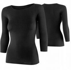 LS1628W Koszulka damska z rękawem 3/4 COMFORT MERINO czarny XL. Czarne t-shirty damskie Brubeck, xl, bez wzorów, bez kołnierzyka. Za 247.33 zł.