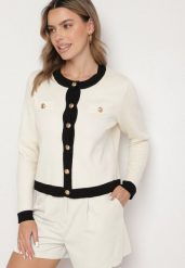 Beżowy Sweter Kardigan z Wiskozą w Stylu Retro z Ozdobnymi Guzikami Terolea. Brązowe kardigany damskie Born2be, m, bez wzorów, z jeansu, eleganckie, bez kołnierzyka, bez ramiączek, długie, bez kaptura. Za 89.99 zł.