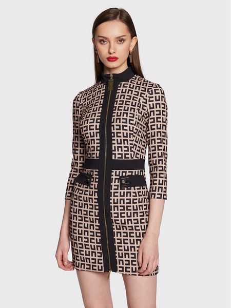 Elisabetta Franchi Sukienka koktajlowa AB-339-31E2-V460 Beżowy Slim Fit. Brązowe sukienki damskie Elisabetta Franchi, bez wzorów, z syntetyku, wizytowe, bez kołnierzyka, bez ramiączek. Za 2,069.00 zł.