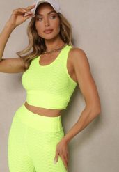 Jasnozielony Tank Top z Tłoczonym Wzorem Aeronna. Zielone bluzki damskie Renee, l, bez wzorów, z jeansu, klasyczne, bez kołnierzyka, bez ramiączek. Za 29.99 zł.